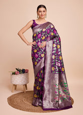 Purple Colour Saree Looking Natural